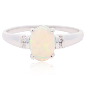 White Gold Blue Green Yellow Orange Solid Australian Crystal Opal and Diamond Engagement Ring