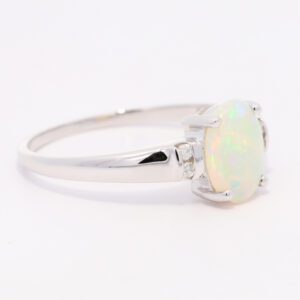 White Gold Blue Green Yellow Orange Solid Australian Crystal Opal and Diamond Engagement Ring