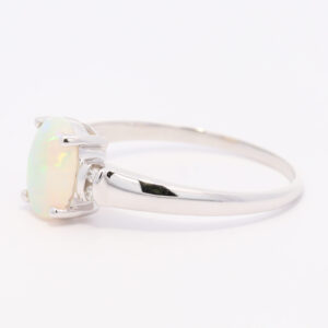 White Gold Blue Green Yellow Orange Solid Australian Crystal Opal and Diamond Engagement Ring