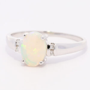 White Gold Blue Green Yellow Orange Solid Australian Crystal Opal and Diamond Engagement Ring