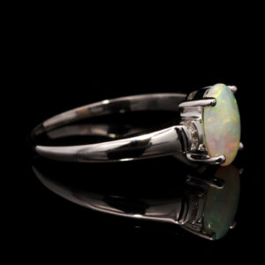 White Gold Blue Green Yellow Orange Solid Australian Crystal Opal and Diamond Engagement Ring