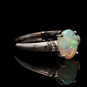 White Gold Blue Green Yellow Orange Solid Australian Crystal Opal and Diamond Engagement Ring