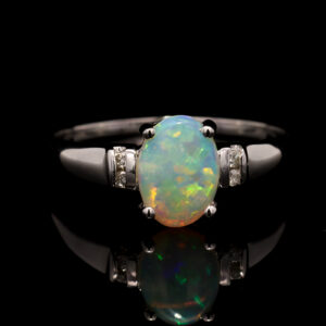 White Gold Blue Green Yellow Orange Solid Australian Crystal Opal and Diamond Engagement Ring