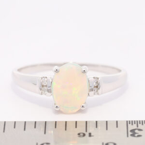 White Gold Blue Green Yellow Orange Solid Australian Crystal Opal and Diamond Engagement Ring