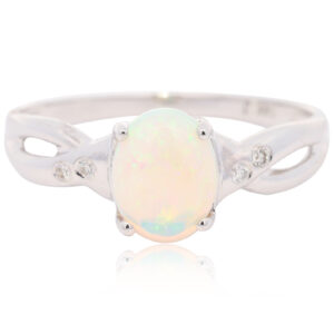 White Gold Blue Green Solid Australian Crystal Opal and Diamond Engagement Ring