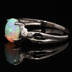 White Gold Blue Green Solid Australian Crystal Opal and Diamond Engagement Ring