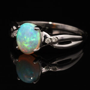 White Gold Blue Green Solid Australian Crystal Opal and Diamond Engagement Ring