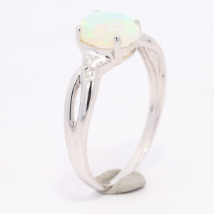 White Gold Blue Green Solid Australian Crystal Opal and Diamond Engagement Ring