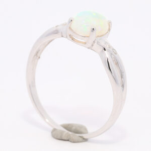 White Gold Blue Green Solid Australian Crystal Opal and Diamond Engagement Ring