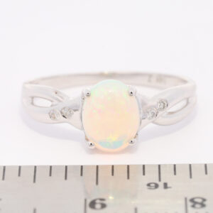 White Gold Blue Green Solid Australian Crystal Opal and Diamond Engagement Ring