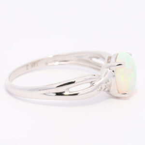 White Gold Blue Green Solid Australian Crystal Opal and Diamond Engagement Ring