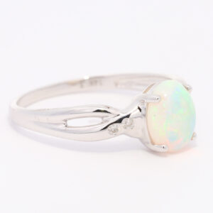 White Gold Blue Green Solid Australian Crystal Opal and Diamond Engagement Ring