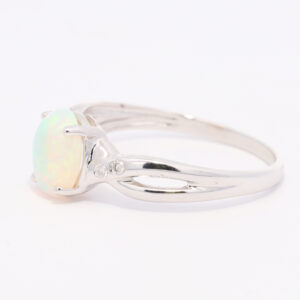 White Gold Blue Green Solid Australian Crystal Opal and Diamond Engagement Ring