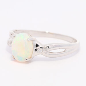 White Gold Blue Green Solid Australian Crystal Opal and Diamond Engagement Ring