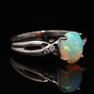 White Gold Blue Green Solid Australian Crystal Opal and Diamond Engagement Ring