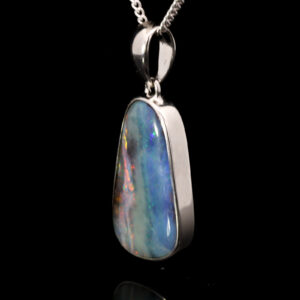 Sterling Silver Blue Green Orange Purple Pink Solid Australian Boulder Opal Pendant Necklace