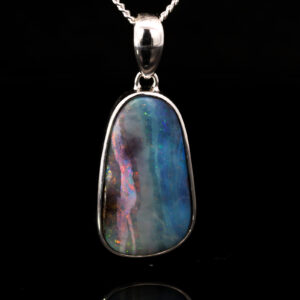 Sterling Silver Blue Green Orange Purple Pink Solid Australian Boulder Opal Pendant Necklace