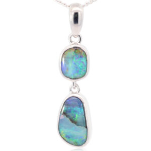 Sterling Silver Blue Green Purple Solid Australian Boulder Opal Pendant Necklace