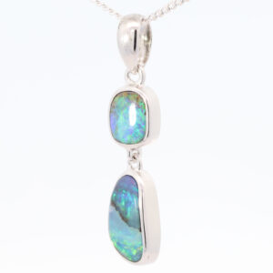 Sterling Silver Blue Green Purple Solid Australian Boulder Opal Pendant Necklace