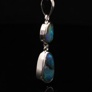 Sterling Silver Blue Green Purple Solid Australian Boulder Opal Pendant Necklace