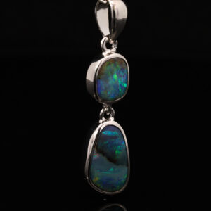 Sterling Silver Blue Green Purple Solid Australian Boulder Opal Pendant Necklace