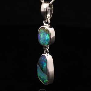 Sterling Silver Blue Green Purple Solid Australian Boulder Opal Pendant Necklace