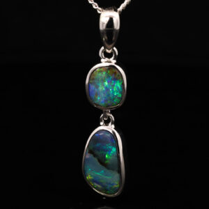 Sterling Silver Blue Green Purple Solid Australian Boulder Opal Pendant Necklace