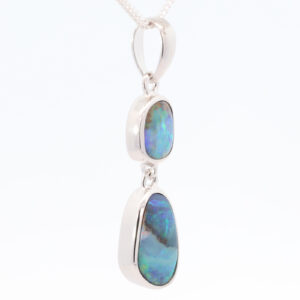 Sterling Silver Blue Green Purple Solid Australian Boulder Opal Pendant Necklace