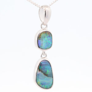 Sterling Silver Blue Green Purple Solid Australian Boulder Opal Pendant Necklace