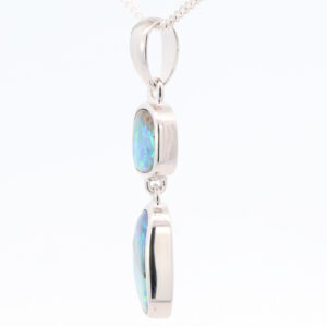 Sterling Silver Blue Green Purple Solid Australian Boulder Opal Pendant Necklace