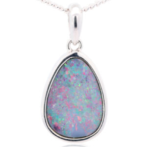 Sterling Silver Blue Green Yellow Pink Purple Australian Doublet Opal Pendant Necklace