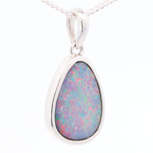 Sterling Silver Blue Green Yellow Pink Purple Australian Doublet Opal Pendant Necklace