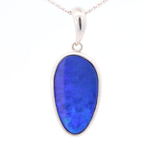 Sterling Silver Blue Purple Australian Doublet Opal Pendant Necklace