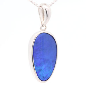 Sterling Silver Blue Purple Australian Doublet Opal Pendant Necklace