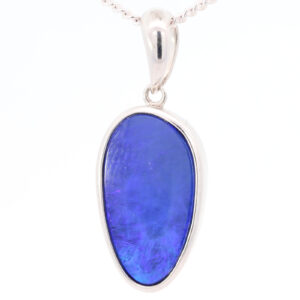 Sterling Silver Blue Purple Australian Doublet Opal Pendant Necklace