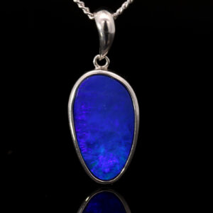 Sterling Silver Blue Purple Australian Doublet Opal Pendant Necklace