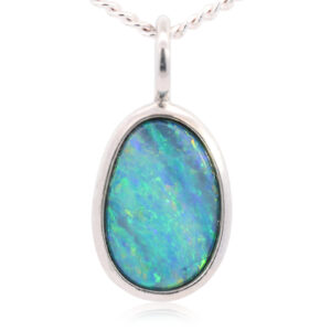 Sterling Silver Blue Green Yellow Australian Doublet Opal Pendant Necklace