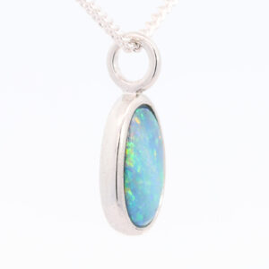 Sterling Silver Blue Green Yellow Australian Doublet Opal Pendant Necklace