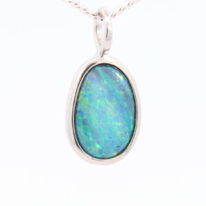 Sterling Silver Blue Green Yellow Australian Doublet Opal Pendant Necklace