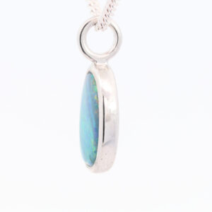 Sterling Silver Blue Green Yellow Australian Doublet Opal Pendant Necklace