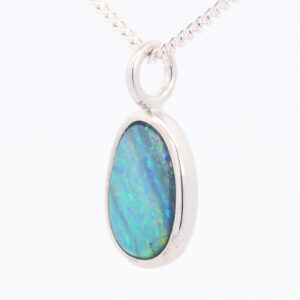 Sterling Silver Blue Green Yellow Australian Doublet Opal Pendant Necklace