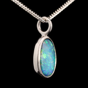 Sterling Silver Blue Green Yellow Australian Doublet Opal Pendant Necklace