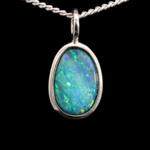 Sterling Silver Blue Green Yellow Australian Doublet Opal Pendant Necklace