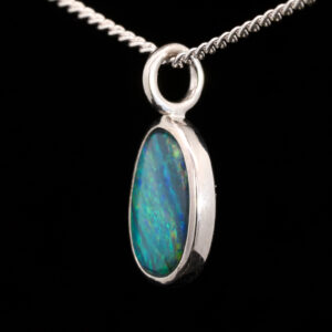 Sterling Silver Blue Green Yellow Australian Doublet Opal Pendant Necklace