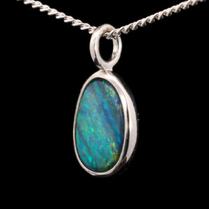 Sterling Silver Blue Green Yellow Australian Doublet Opal Pendant Necklace