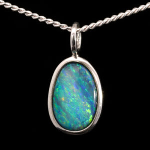 Sterling Silver Blue Green Yellow Australian Doublet Opal Pendant Necklace