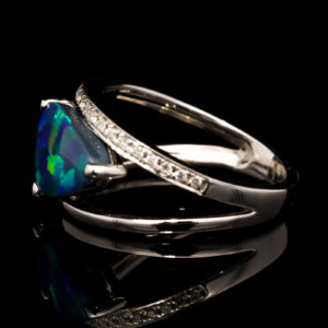 White Gold Blue Green Yellow Orange Solid Australian Black Opal and Diamond Engagement Ring