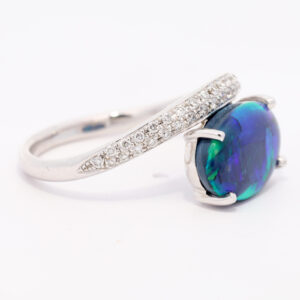 White Gold Blue Green Purple Solid Australian Black Opal and Diamond Engagement Ring