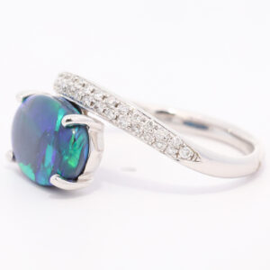 White Gold Blue Green Purple Solid Australian Black Opal and Diamond Engagement Ring