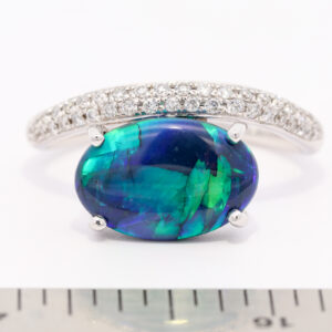 White Gold Blue Green Purple Solid Australian Black Opal and Diamond Engagement Ring